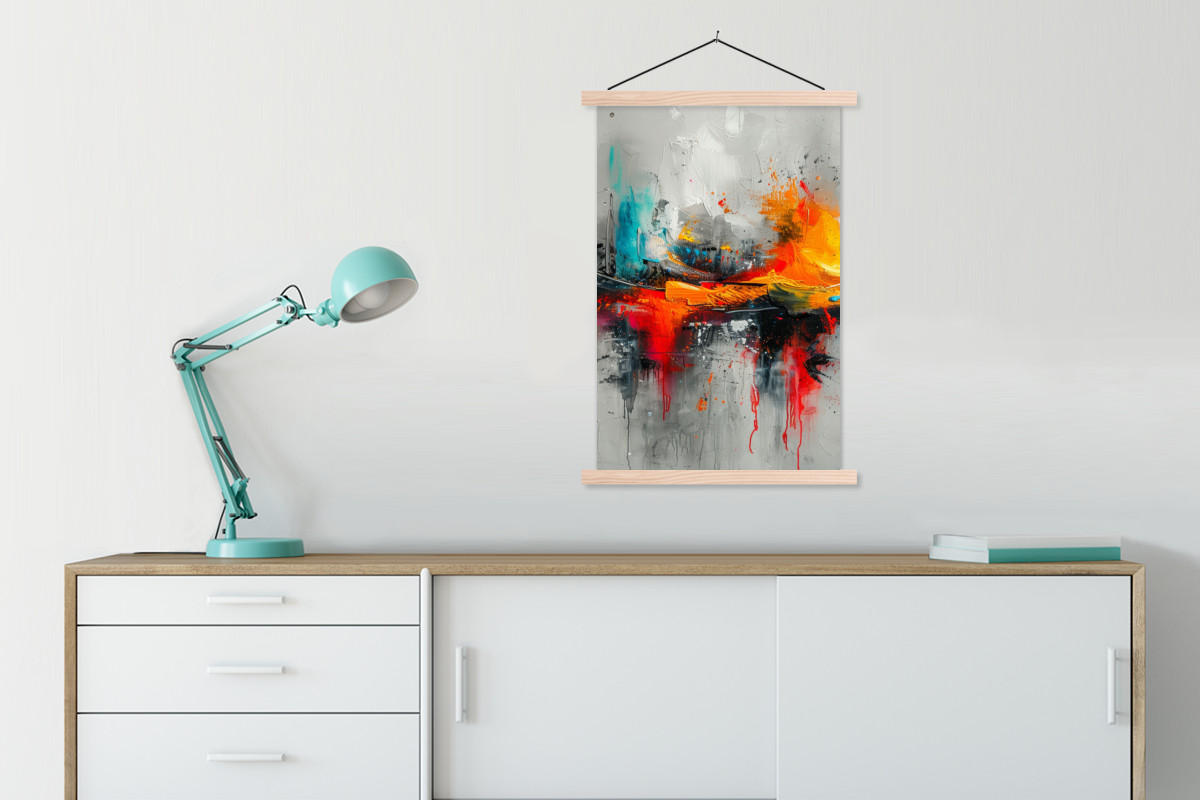 POSTER Moderne Kunst - Orange - Grau - Abstrakt 60x90 cm - Hellgrau, Textil (60/90/0.15cm) - MuchoWow