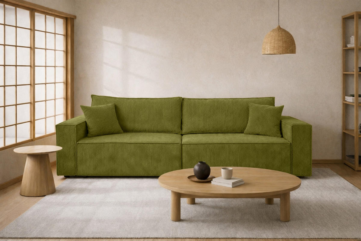 SOFA Mit Schlaffunktion Und Bettkasten, Cordstoff Poso, Olive, BEST SCORNER - Olivgrün, Holz (245/83/90cm) - Kaiser Möbel
