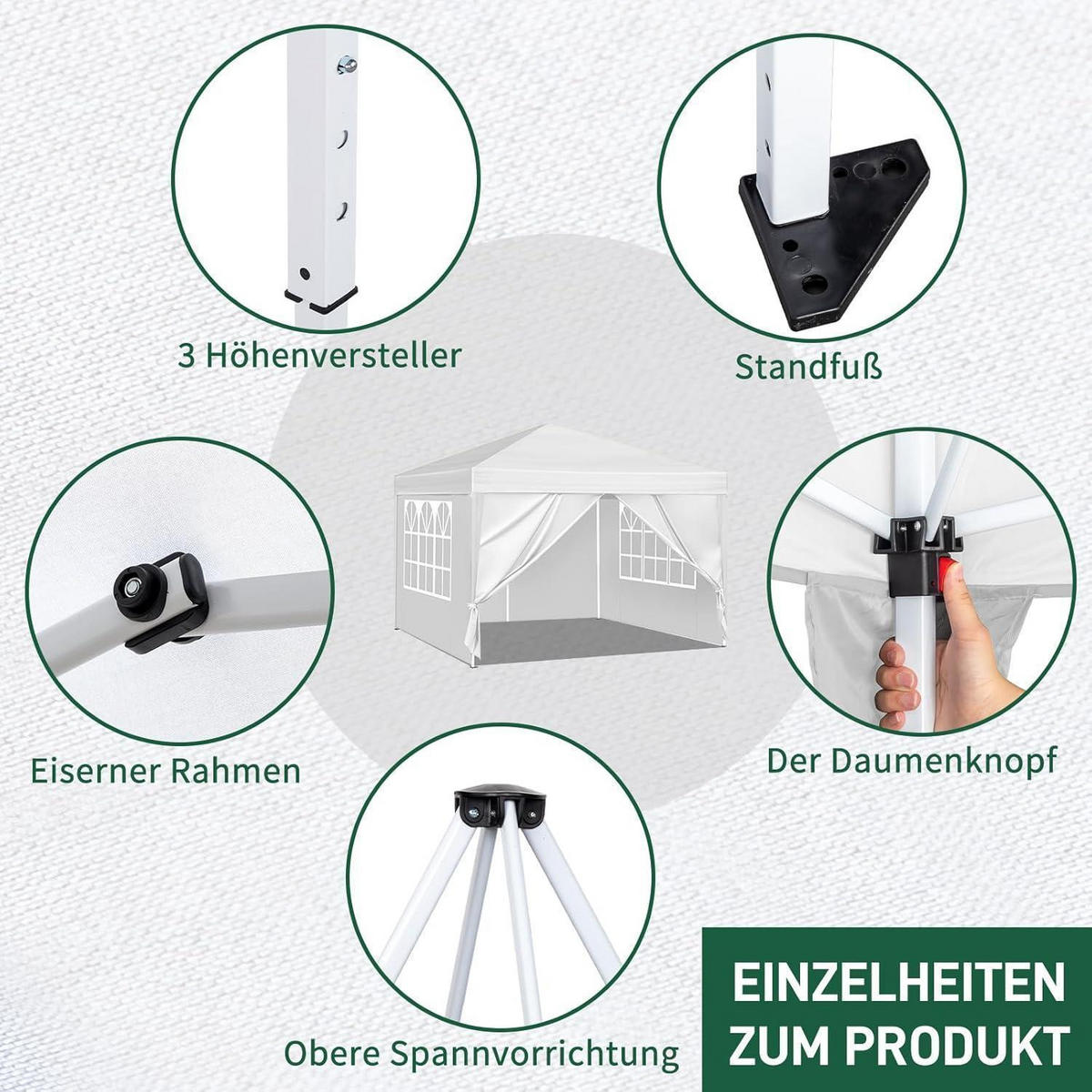 POP-UP Faltpavillon 3 x 3 m mit 4 Seitenteilen, weiß - Weiß, Textil (300/255/300cm)