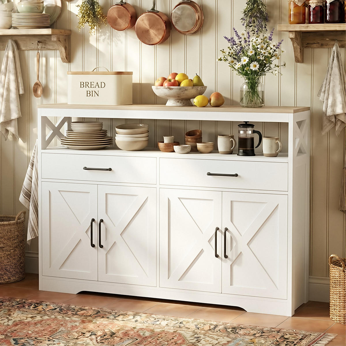 SIDEBOARD Modern mit 4 Türen & 2 Schubladen 140/40/105 cm Weiß/Eiche - Weiß, Holzwerkstoff (140/105/40cm) - Creahappy