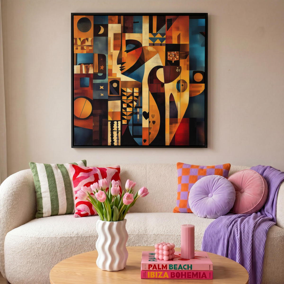 LEINWAND Bilder mit Rahmen - Figuren - Abstrakt - Symbole - 90x90 - Terracotta, Textil (90/90cm) - MuchoWow