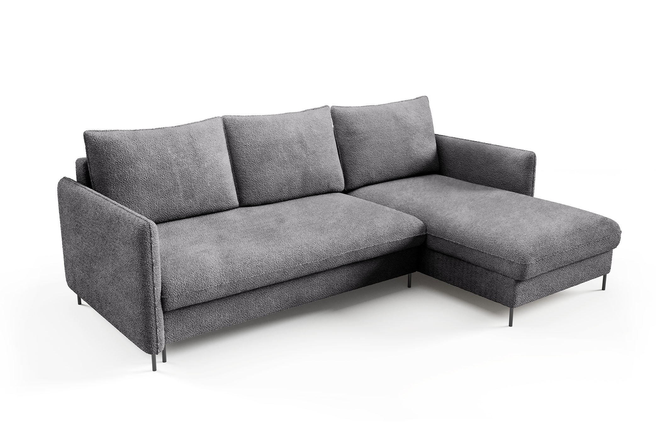 ECKSOFA Belis Boucle in Grau, Schlafsofa - Grau, Holzwerkstoff/Textil (216/165cm) - Bettso
