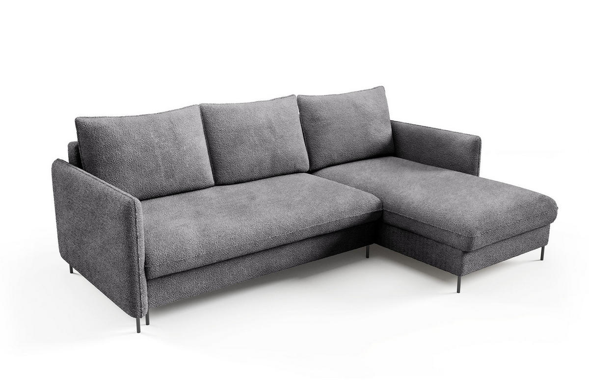 ECKSOFA Belis Boucle in Grau, Schlafsofa - Grau, Holzwerkstoff/Textil (216/165cm) - Bettso