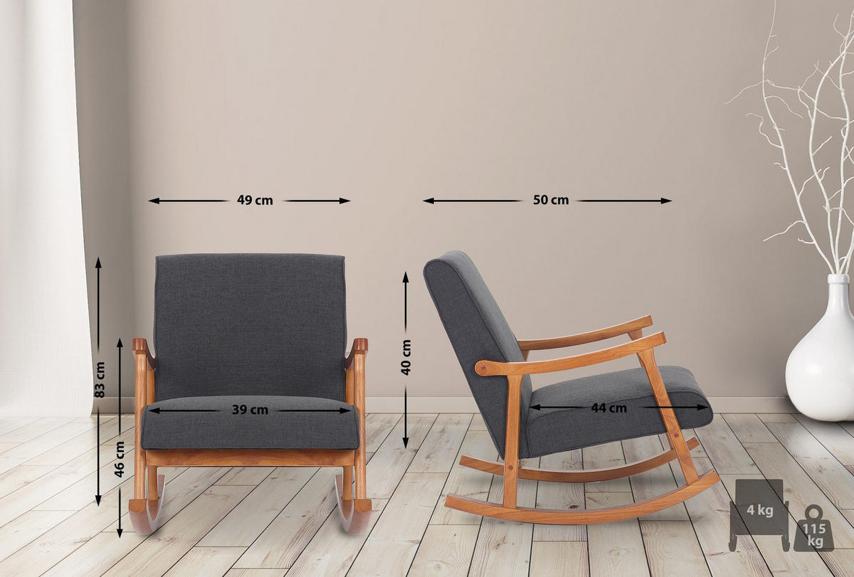 SCHAUKELSTUHL Stoff dunkelgrau - Dunkelgrau, Holz/Textil (67/82/92cm) - CLP