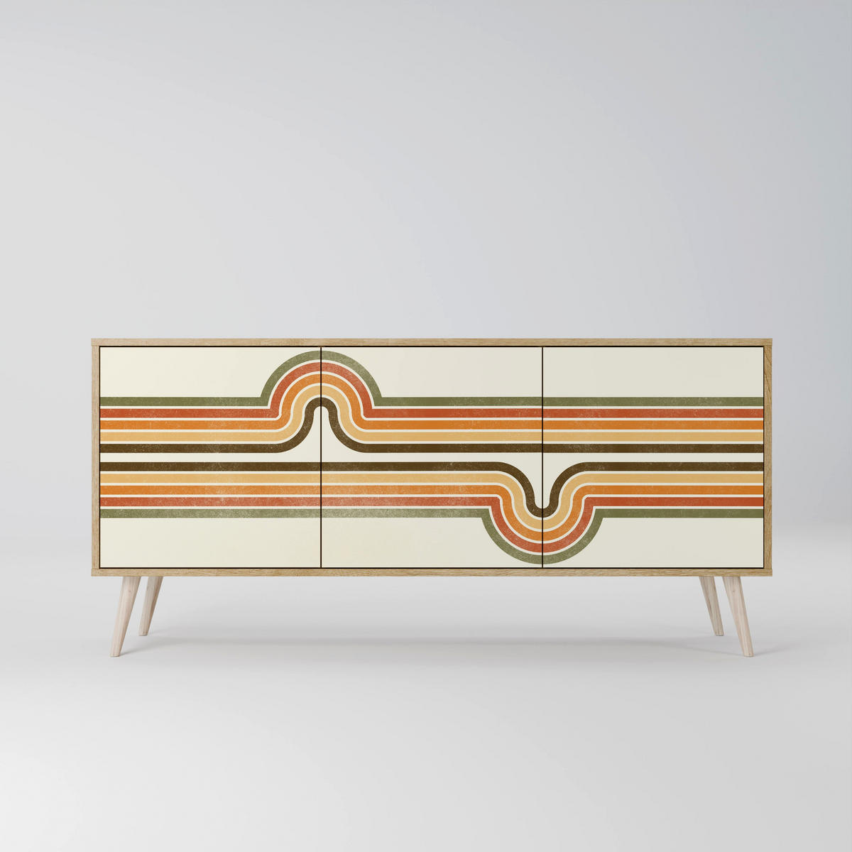 SIDEBOARD EXCEPTIONAL STREAM, Eicheneffekt, 164,5x42x77,5 cm, 3 Türen - Eichefarben/Buchefarben, Holzwerkstoff/Buchenholz (164.5/77.5/42cm) - SpaceRebels