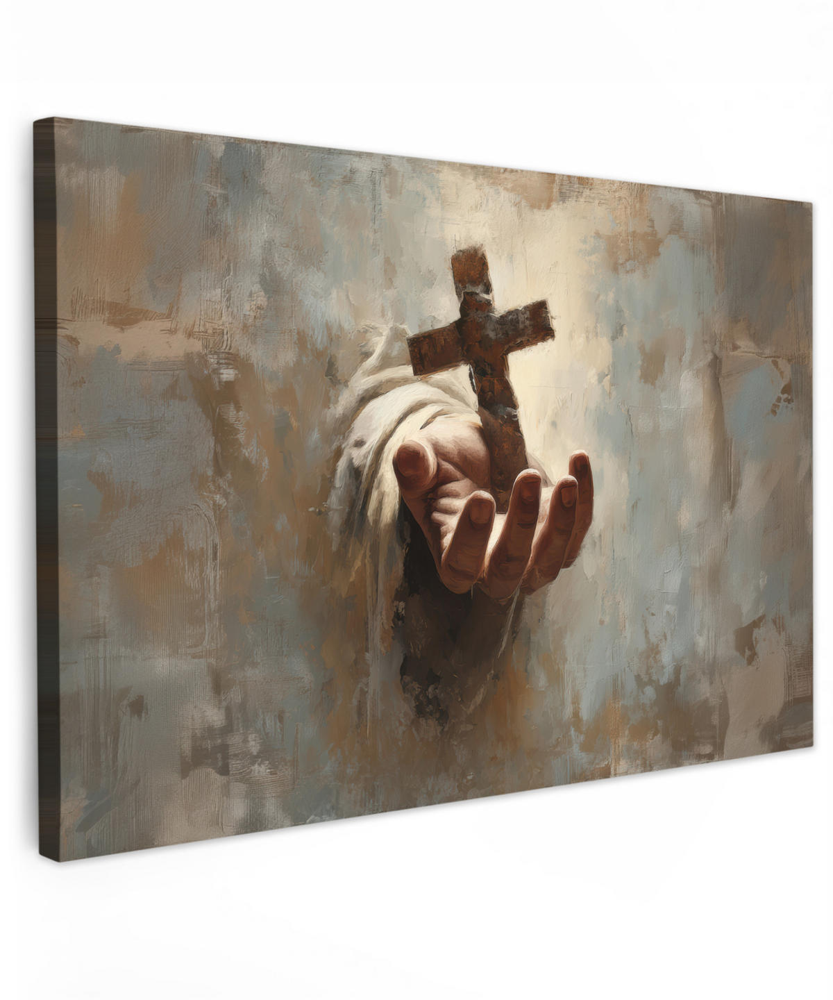 LEINWANDBILD Abstrakt - Kreuz - Hand - Christentum XXL 150x100 cm - Hellbraun, Textil (150/100cm) - MuchoWow