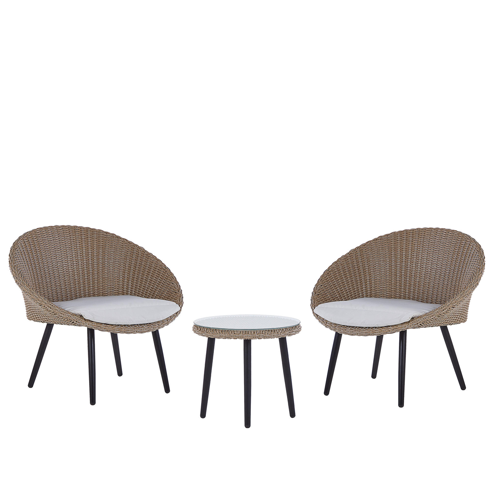 BALKONSET 2-Sitzer Rattan natürlich Auflagen hellbeige Ortigia - Beige/Schwarz, Kunststoff - Beliani