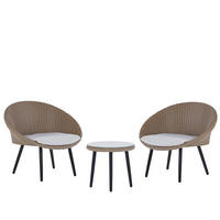 BALKONSET 2-Sitzer Rattan natürlich Auflagen hellbeige Ortigia - Beige/Schwarz, Kunststoff - Beliani