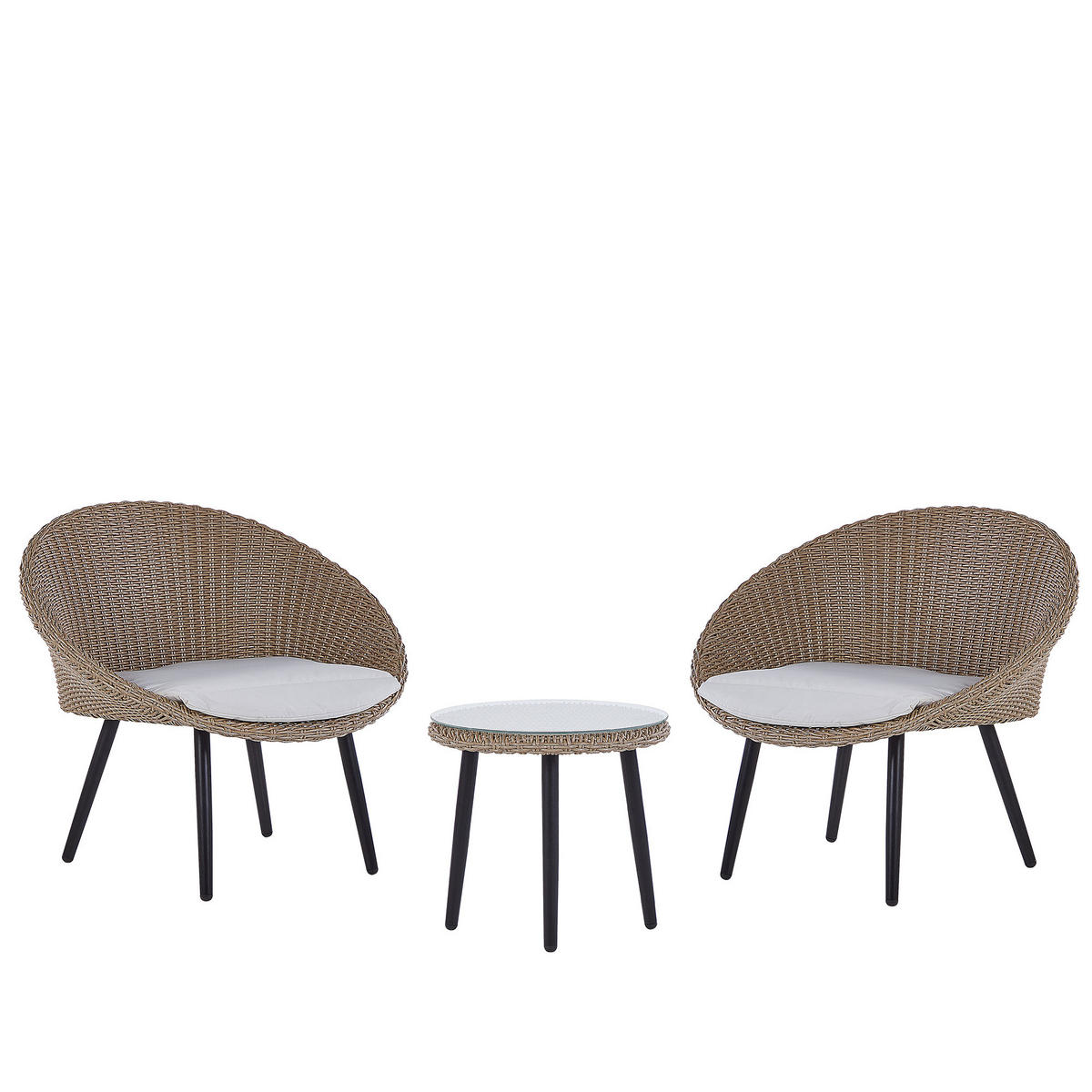 BALKONSET 2-Sitzer Rattan natürlich Auflagen hellbeige Ortigia - Beige/Schwarz, Kunststoff - Beliani