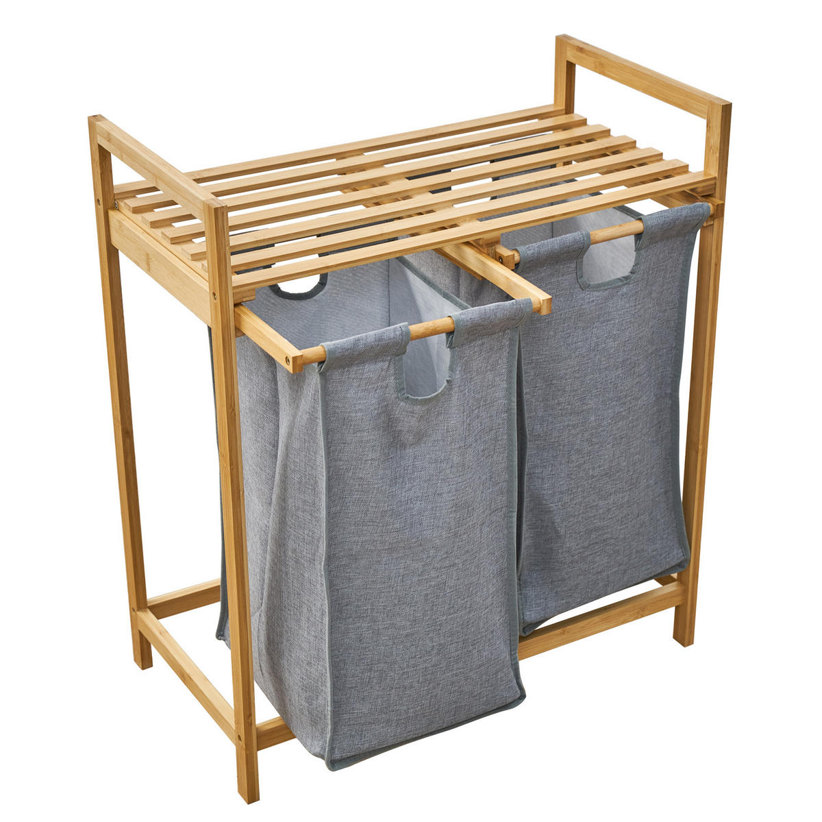 WÄSCHEKORB SULA 2 Fächer Bambus - Hellbraun, Holz (64.5/73/33cm) - SVITA