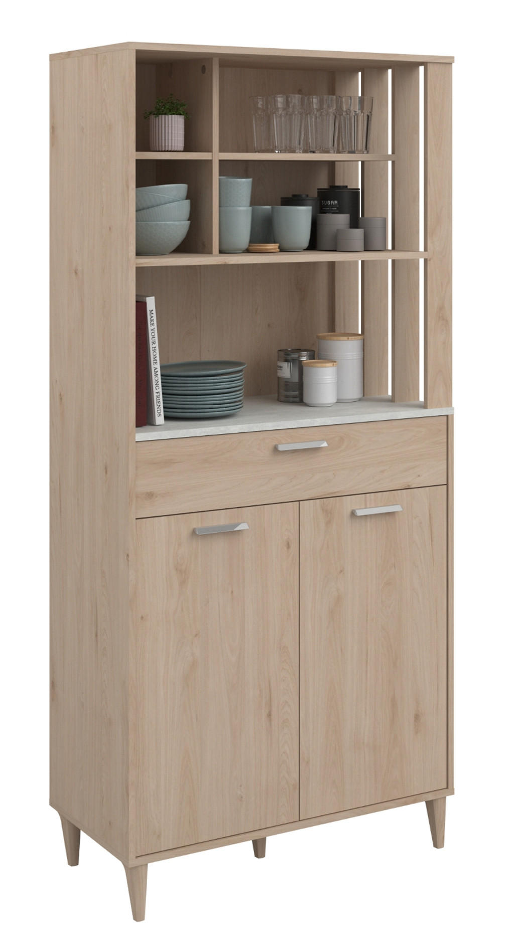 BUFFET Küche Eiche, grau 84 cm Buffetschrank mit viel Stauraum - Eichefarben/Grau, Holzwerkstoff (84/182/41cm) - Parisot Meuble