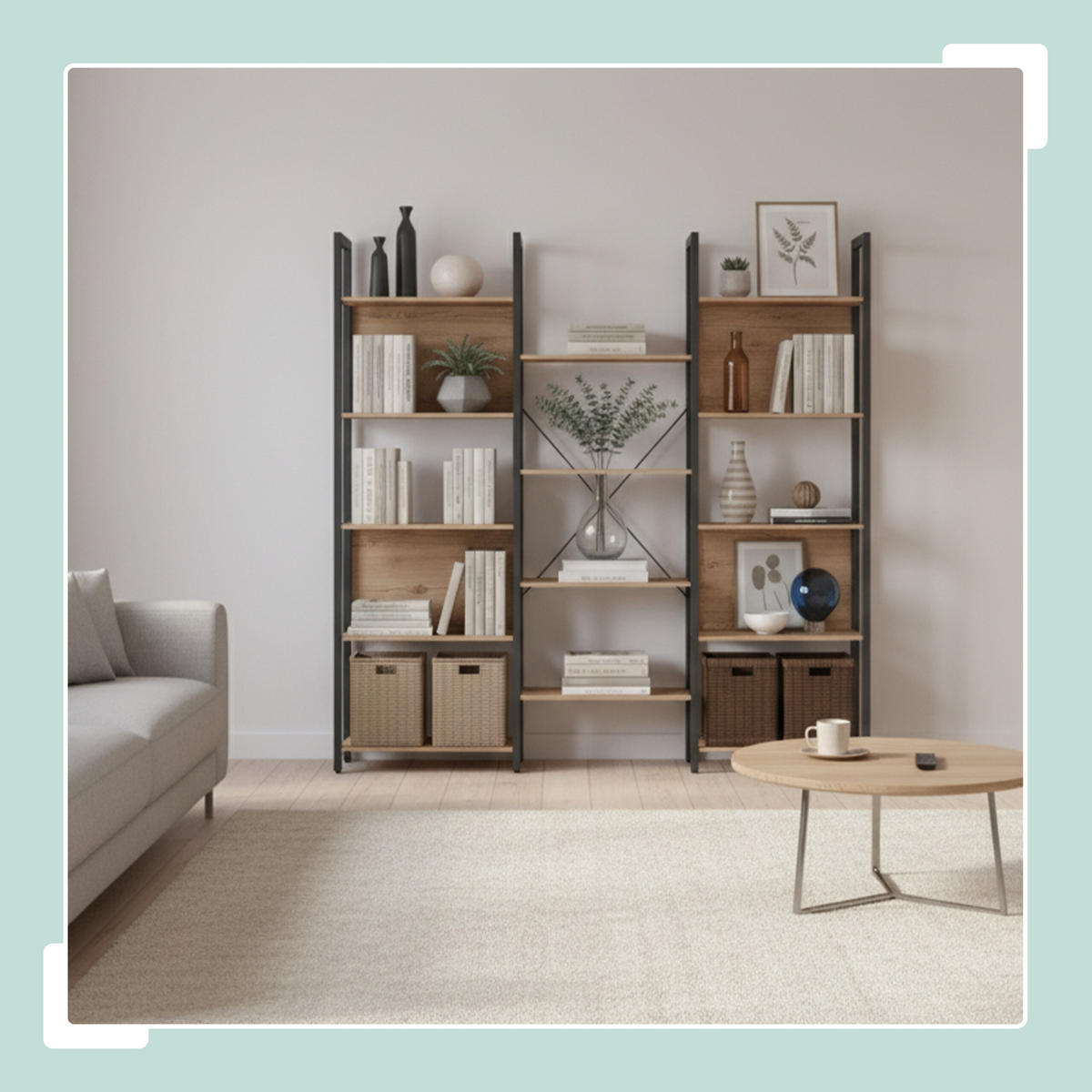 BÜCHEREGAL - Hellbraun, Holzwerkstoff/Metall (158/166/24cm) - Relaxdays