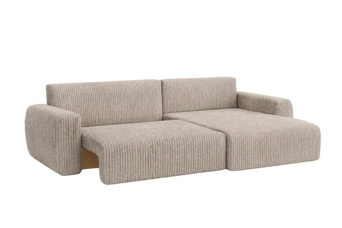 ECKSOFA Mit Schlaffunktion Ariel L, Cordstoff, Stoff Poso, Dunkelbeige, Rechts - Beige, Holz (250/142cm) - Kaiser Möbel