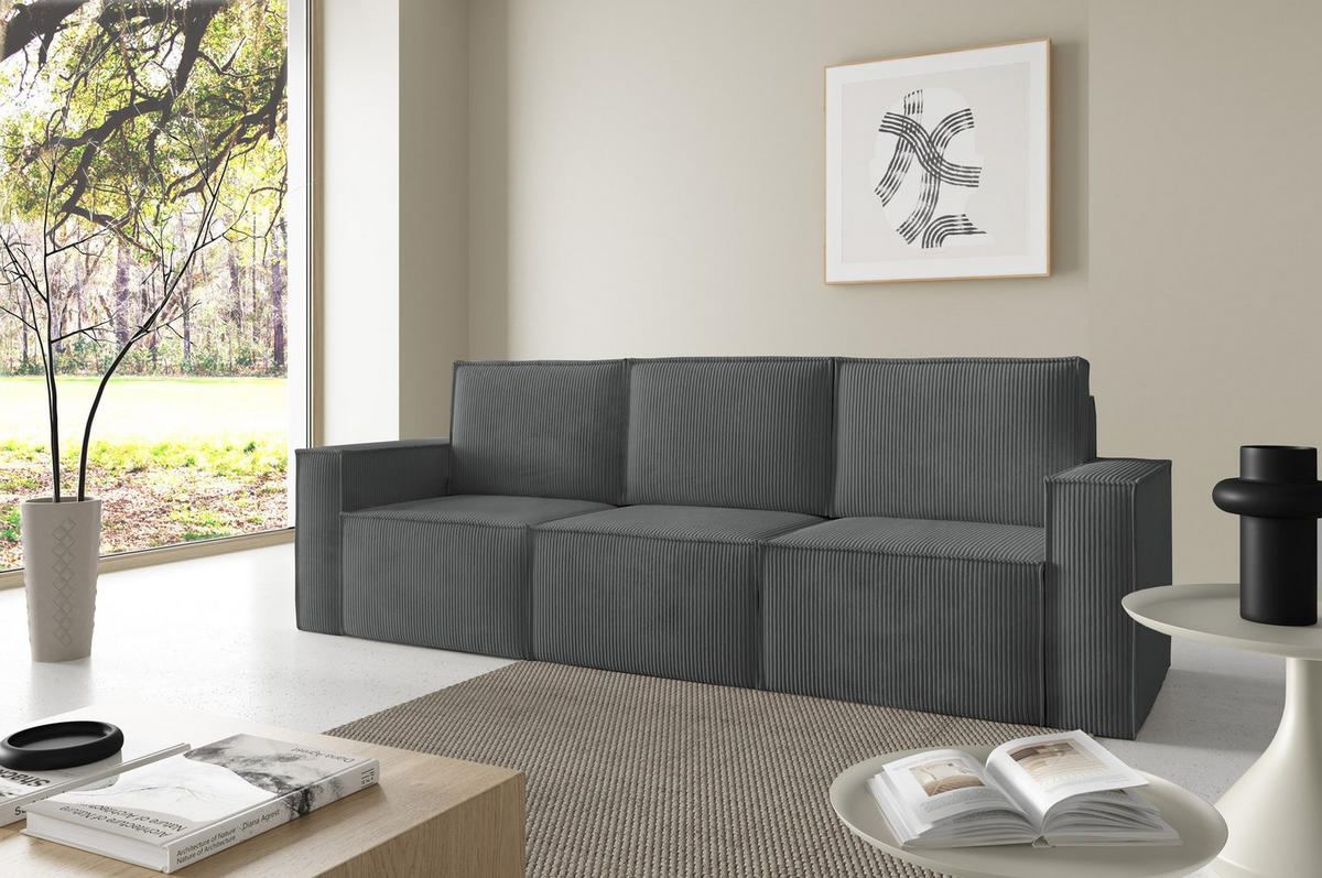 SOFA Orto Dunkelgrau, Dreisitzer Polstersofa - Dunkelgrau, Holzwerkstoff/Textil (247/93/82cm) - Bettso