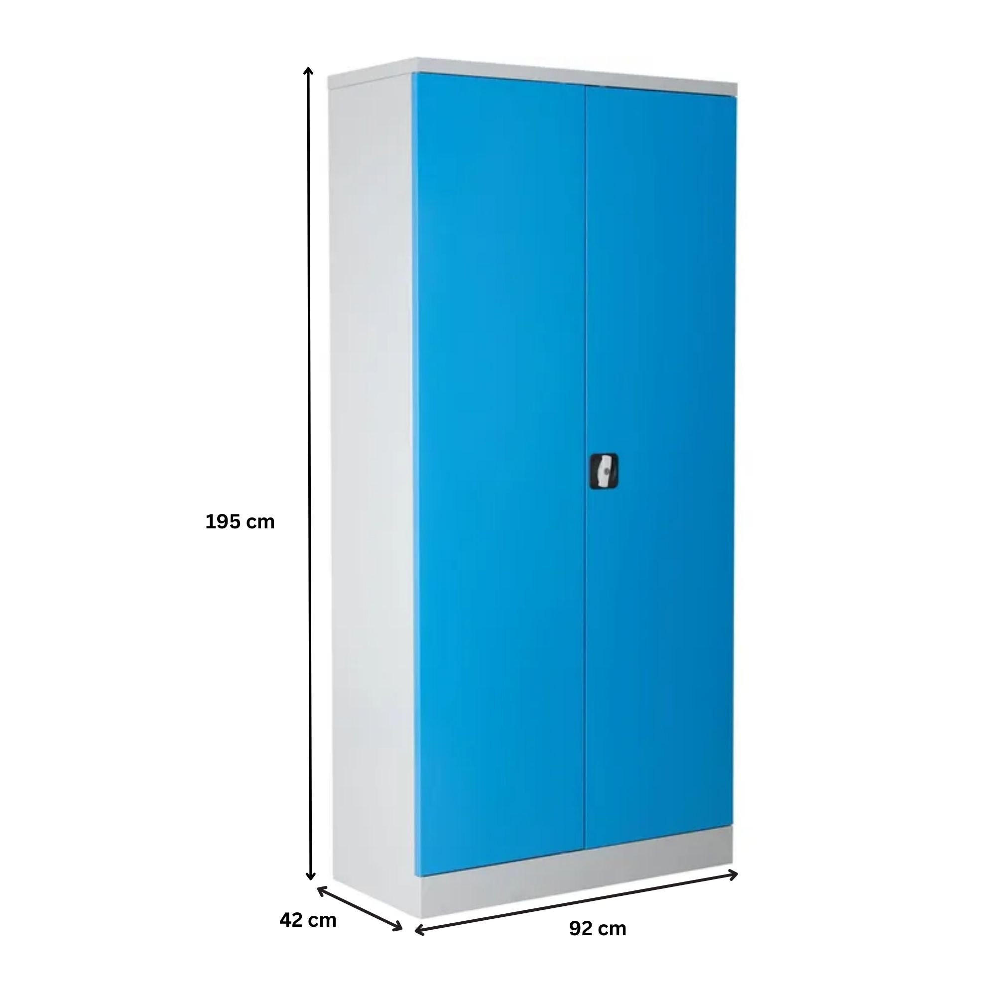 STAHLSCHRANK Bee mit 8 lackierten Fachböden 195x92x42 cm Korpusfarbe Lichtgrau Frontfarbe Lichtblau - Hellblau, Metall (92/195/42cm)