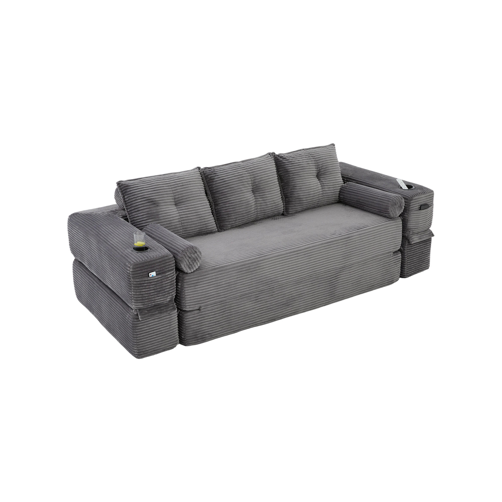 SOFA mit Schlaffunktion 232 x 98 x 80 cm Cord Dunkelgrau - Grau, Kunststoff (98/80/232cm) - Meubliv