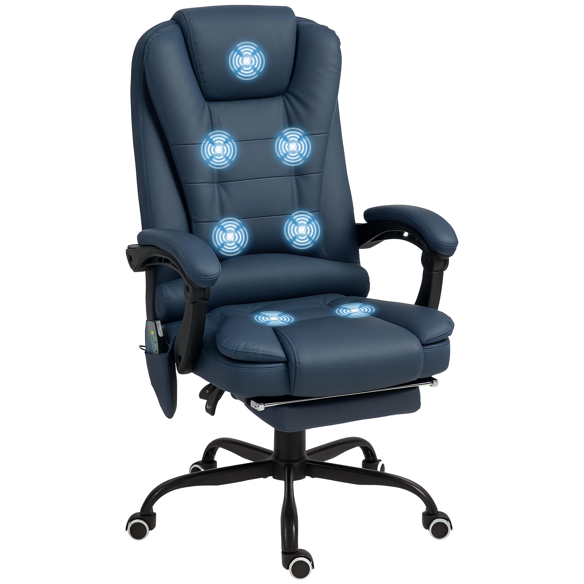 BÜROSTUHL mit 7 Punkt Massage, ergonomischer Chefsessel mit Liegefunktion - Blau, Kunststoff (79/121/67cm) - Vinsetto