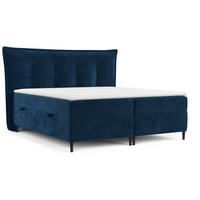 BOXBETT Sinai Dunkelblau 140/200 cm mit Taschenmatratze und Topper - Schwarz/Dunkelblau, Holz/Holzwerkstoff (140/200cm) - Maison de Reve