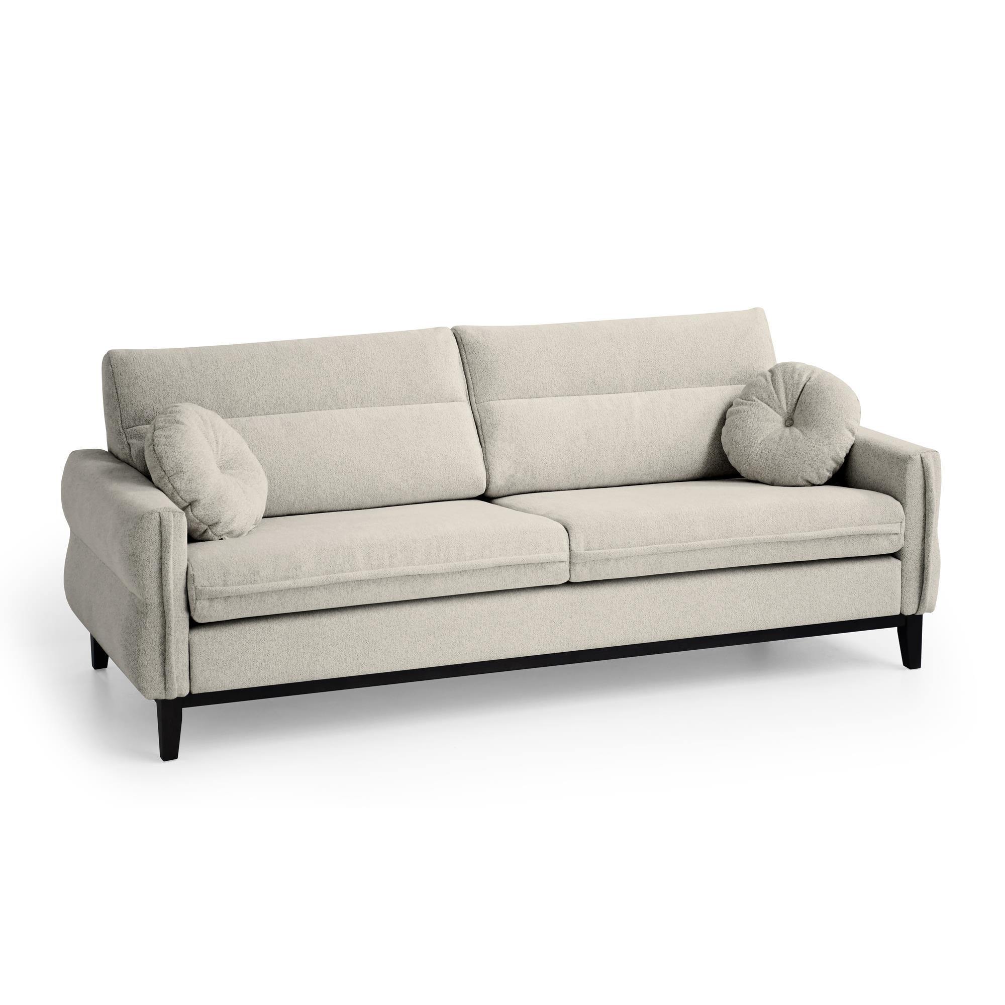 SOFA 2-SITZER Belweder, 220 cm, Beige, Bouclé-Stoff - Sandfarben/Wengefarben, Holz/Textil (218/95/94cm) - Beautysofa