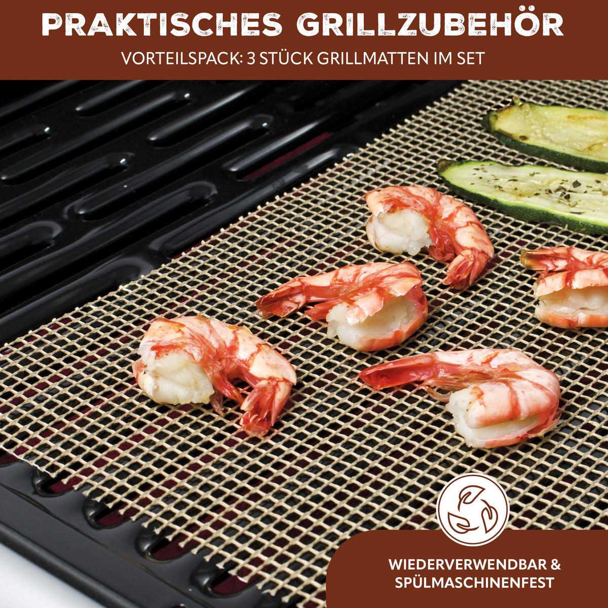 GRILLMATTE 3er-Set, beigefasergewebe - Naturfarben, Kunststoff (36/0.5/42cm) - bremermann