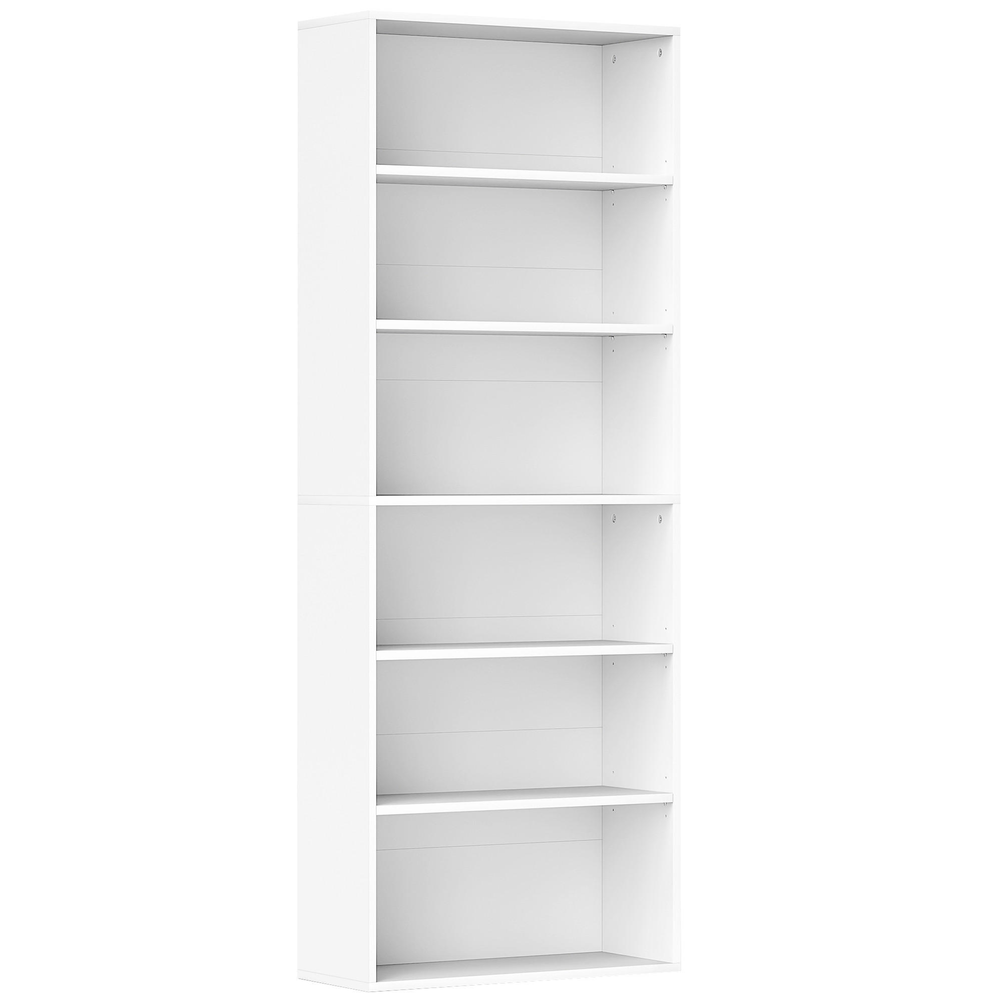 BÜCHERREGAL, Standregal mit 6 Ebenen, Verstellbar Ablage, Weiß - Weiß, Karton (24/158.5/60cm) - HOMCOM