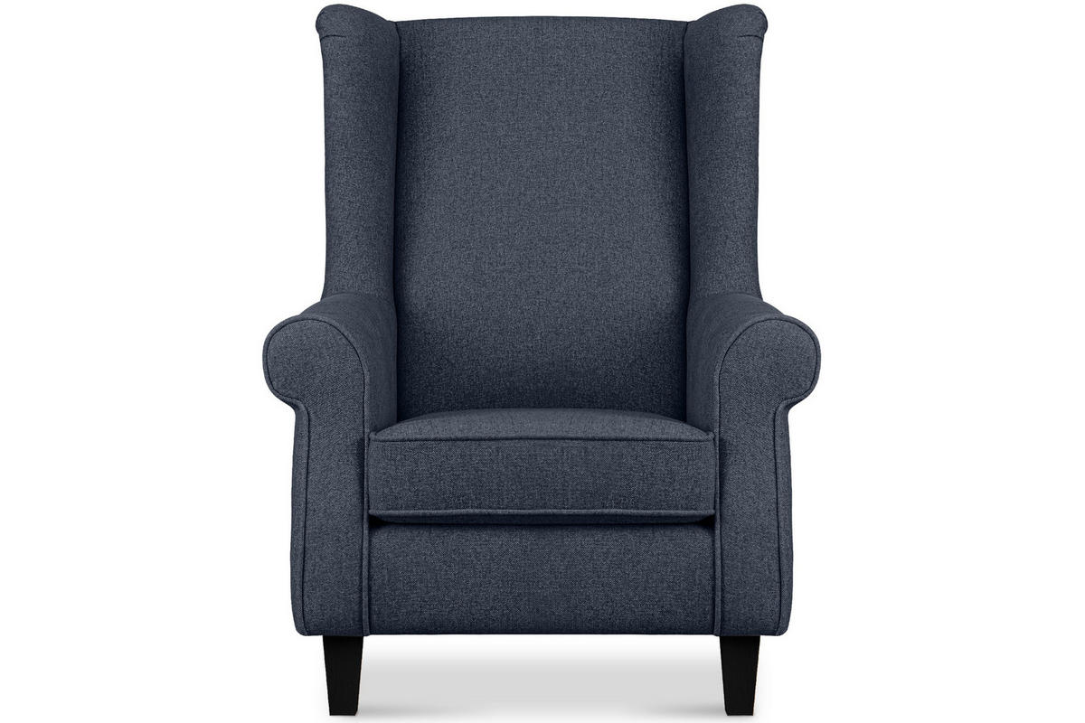 OHRENSESSEL MILES Massivholzbeine schwarz, dunkelblau - Dunkelblau, Holzwerkstoff/Buchenholz (82/105/97cm) - KONSIMO®