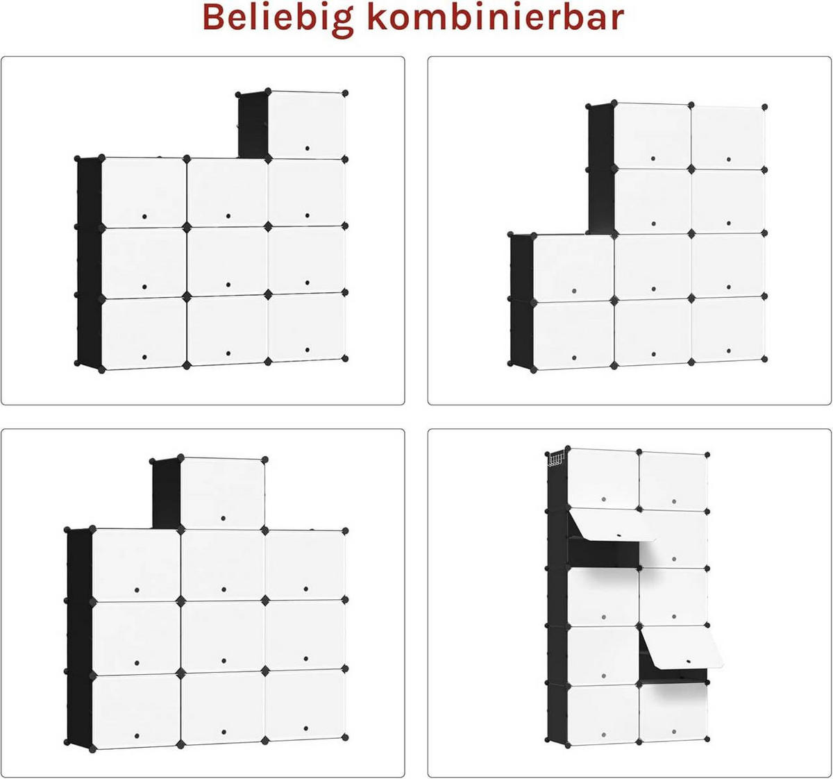 SCHUHREGAL mit 10 Fächern, Schwarz+Weiß - Schwarz/Weiß, Kunststoff/Metall (94/180/36.5cm) - Woltu