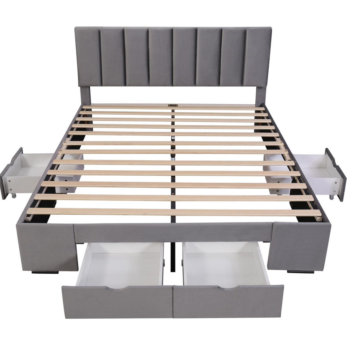 POLSTERBETT 160/200 cm grau aus Samt mit Lattenrost 4 Schubladen - Grau, Textil (160/200cm) - OKWISH
