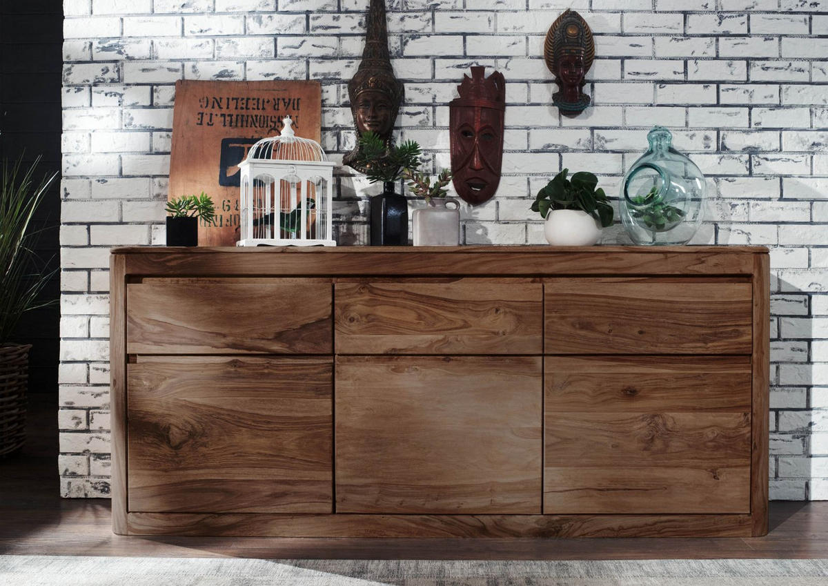 SIDEBOARD Sheesham 185x40x80 rot-braun gebeizt TORONTO #101 - Dunkelbraun, Holz (185/80/40cm) - Massivmoebel24