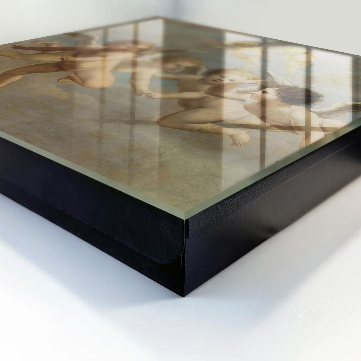 SCHLÜSSELBOX Schwarz 30x30 cm- Türöffnung nach rechts - Fliegende Engel Putten Barockgemälde - Beige, Metall (30/30/5cm) - TULUP