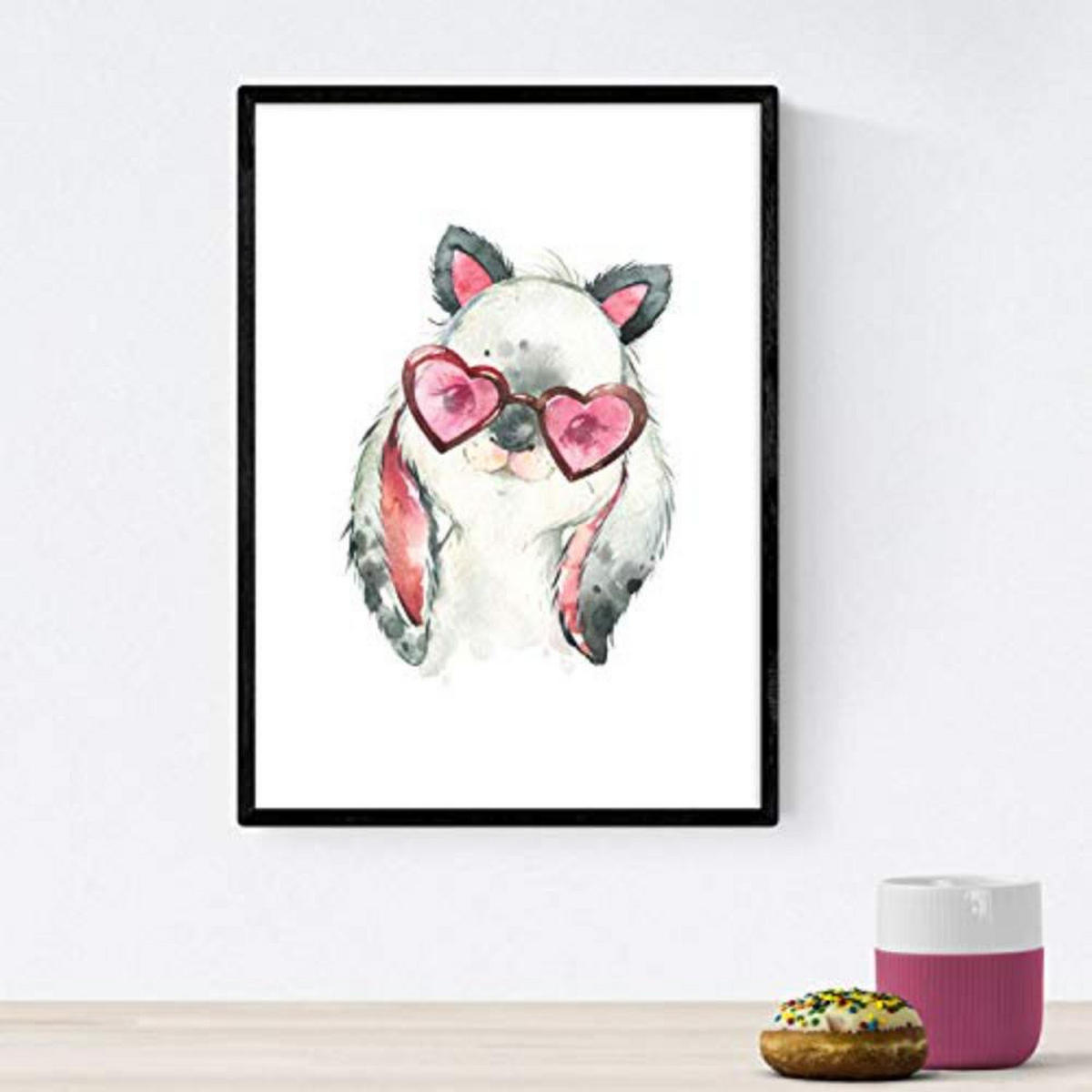 POSTER Set mit 4 Kuh und Kaninchen A3 Schwarzer Rahmen - Schwarz, Papier (29.7/3cm) - Nacnic