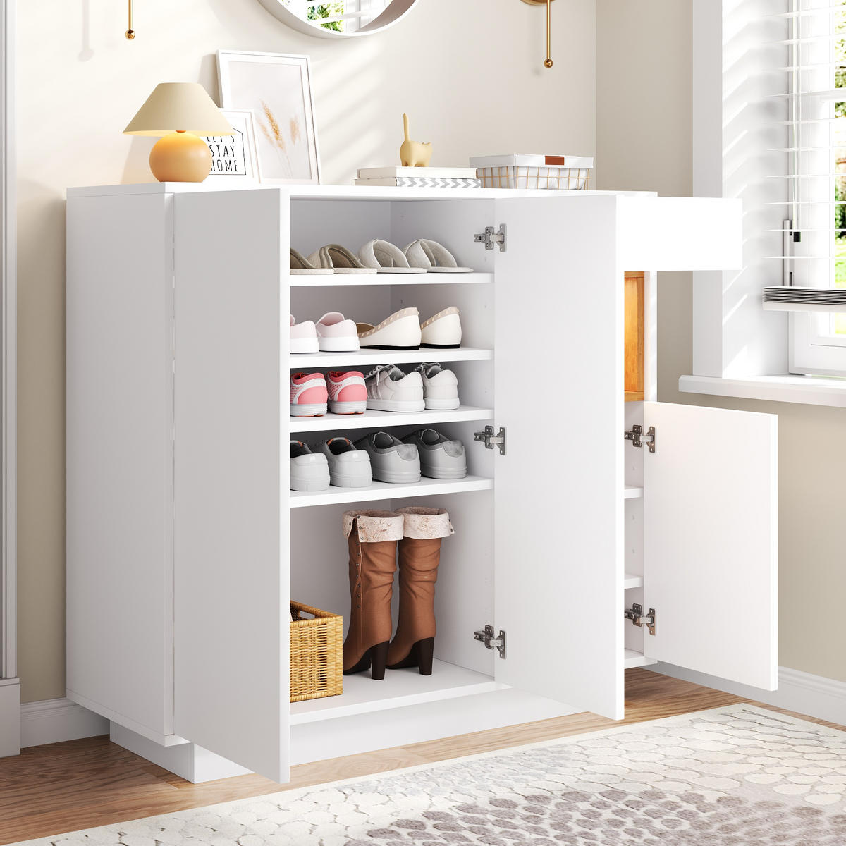 SCHUHSCHRANK 1 Schublade Weiß Naturholz Verstellbare Böden - Multicolor, Holzwerkstoff (39.5/100.5/105cm) - FLIEKS