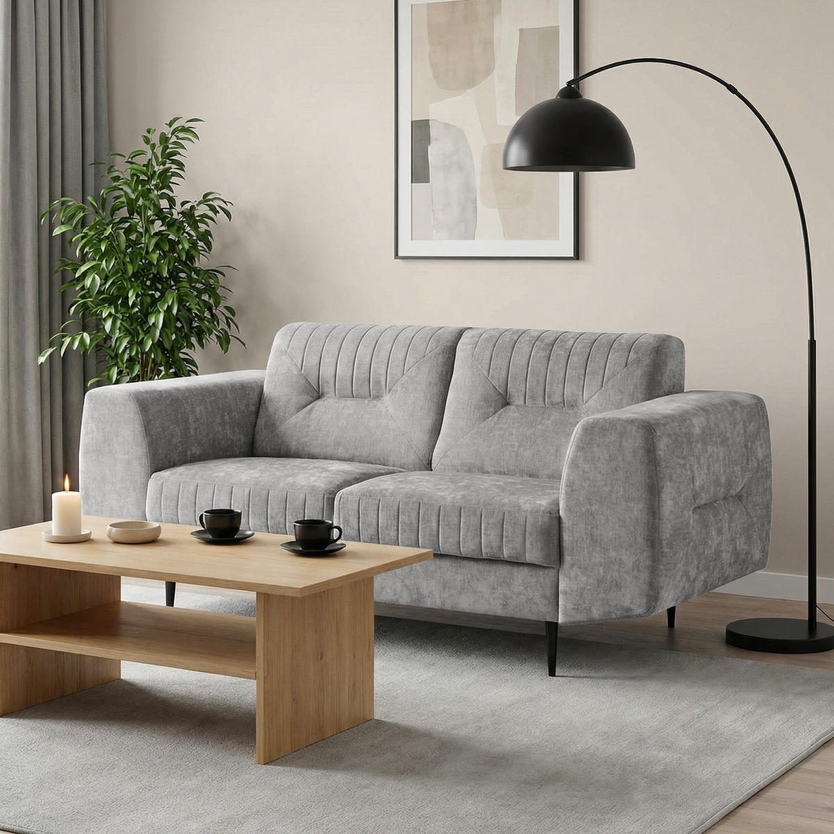 SITZGARNITUR Venezia mit Metallbeinen, hellgrau - Hellgrau/Schwarz, Holzwerkstoff/Metall (233/85/94cm) - Beautysofa