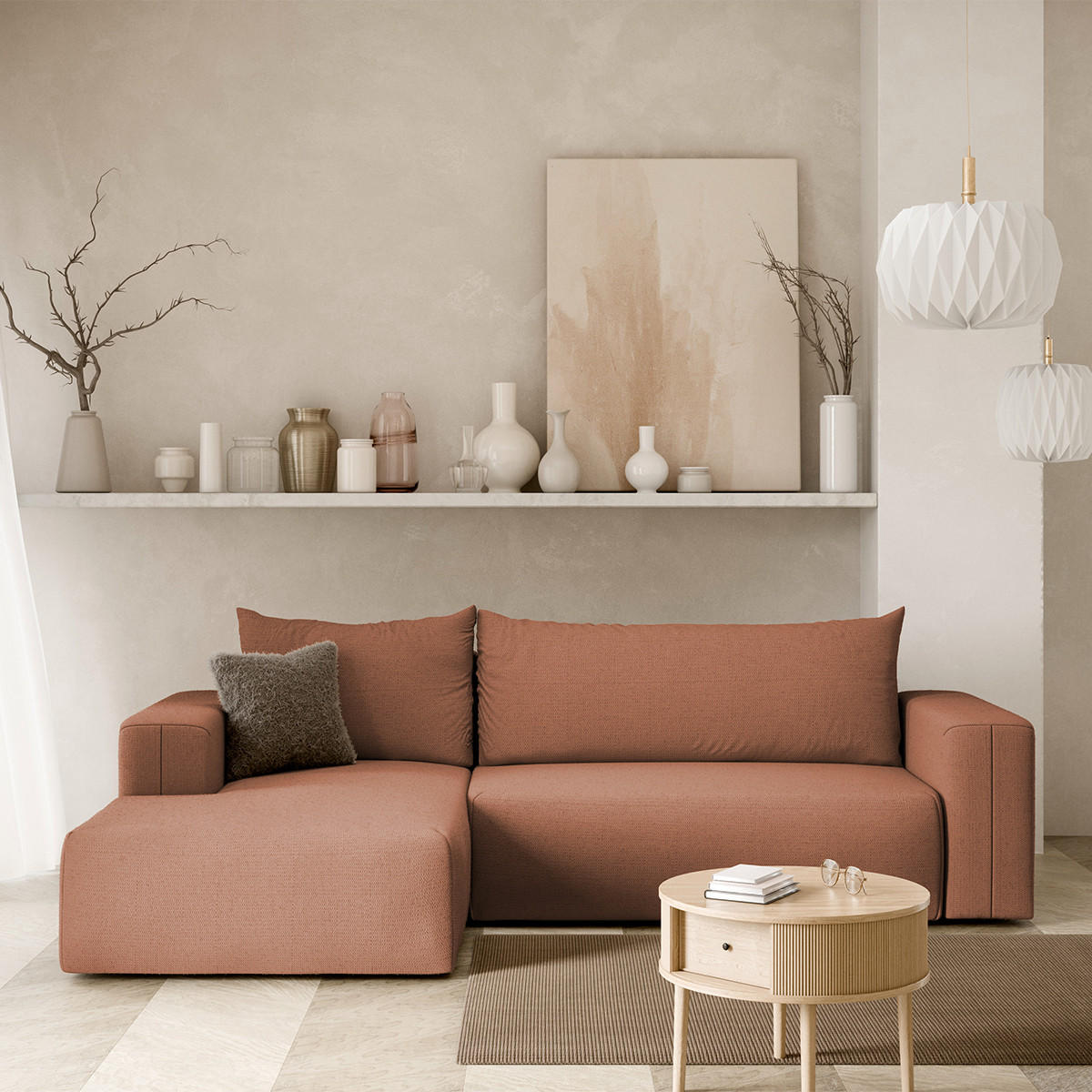 ECKSOFA Bliss 3 Sitzplätze Kupfer - Orange, Holz (268/163cm) - Petits-meubles