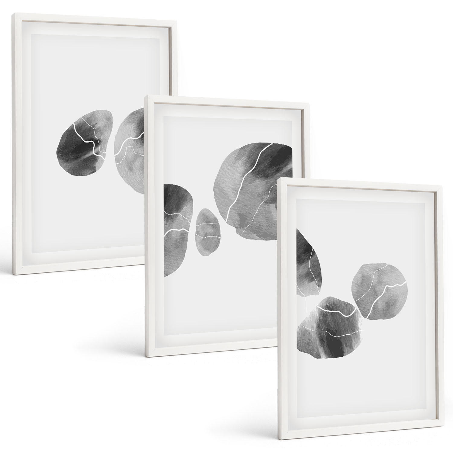 BILDER SET 3er Set - 40x60 cm Weißer Rahmen - Abstrakte Kunst, Farbspritzer - Weiß, Kunststoff (40/60cm) - TULUP