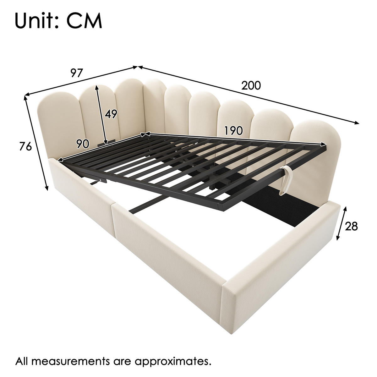 POLSTERBETT 90/190 cm Beige mit Stauraum mit Samtbezug - Beige, Textil (90/190cm) - OKWISH