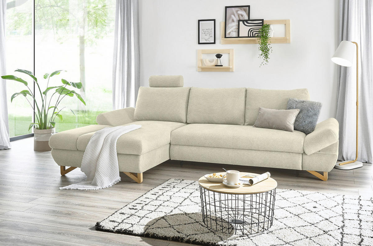 ECKSOFA beige Struktur-Stoff, Wohnzimmer Sofa - Beige, Holz/Textil (166/284cm) - Furn.Design