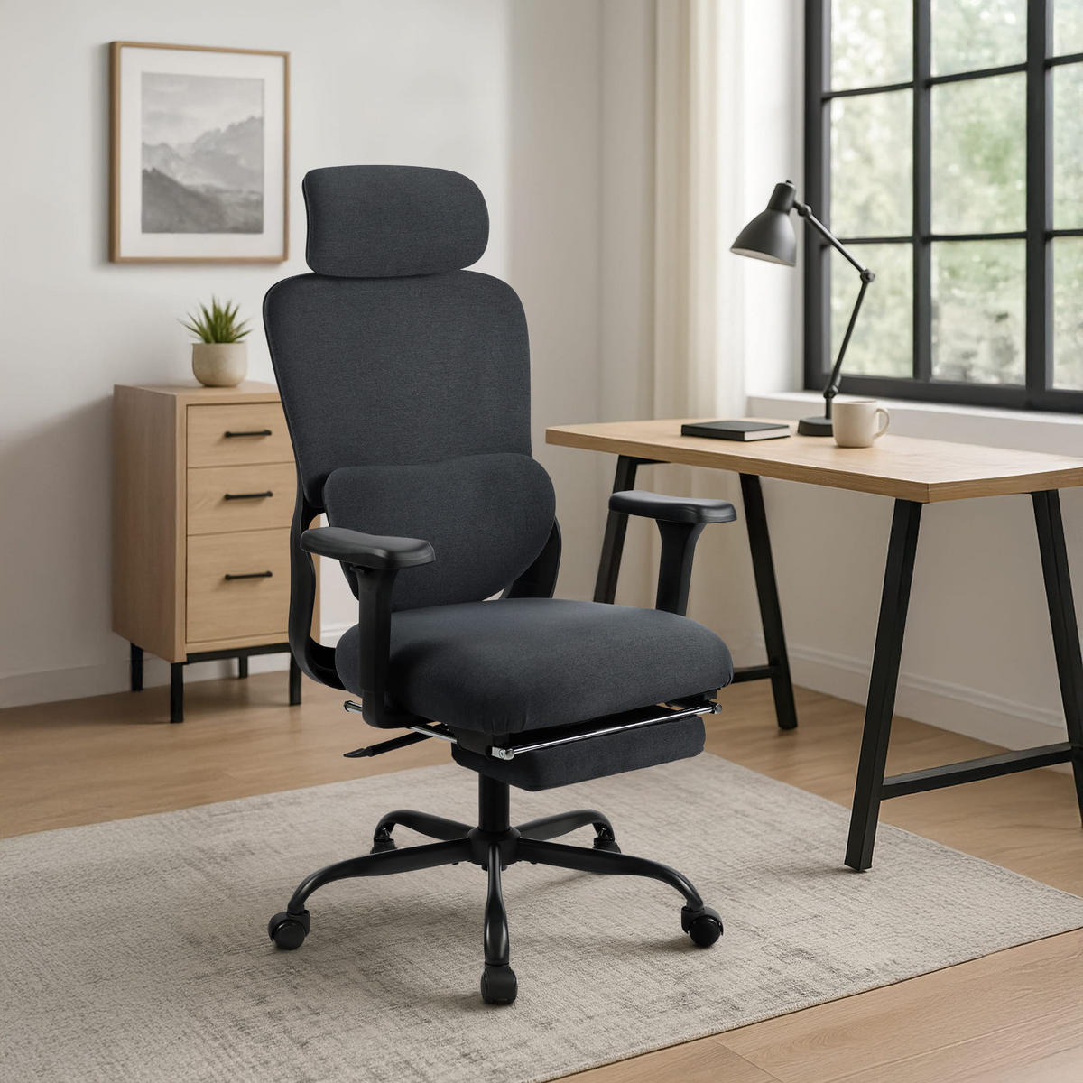 CHEFSESSEL Kunststoff Schwarz/Schwarz - Schwarz, Kunststoff/Textil (69/126/70cm) - CLP