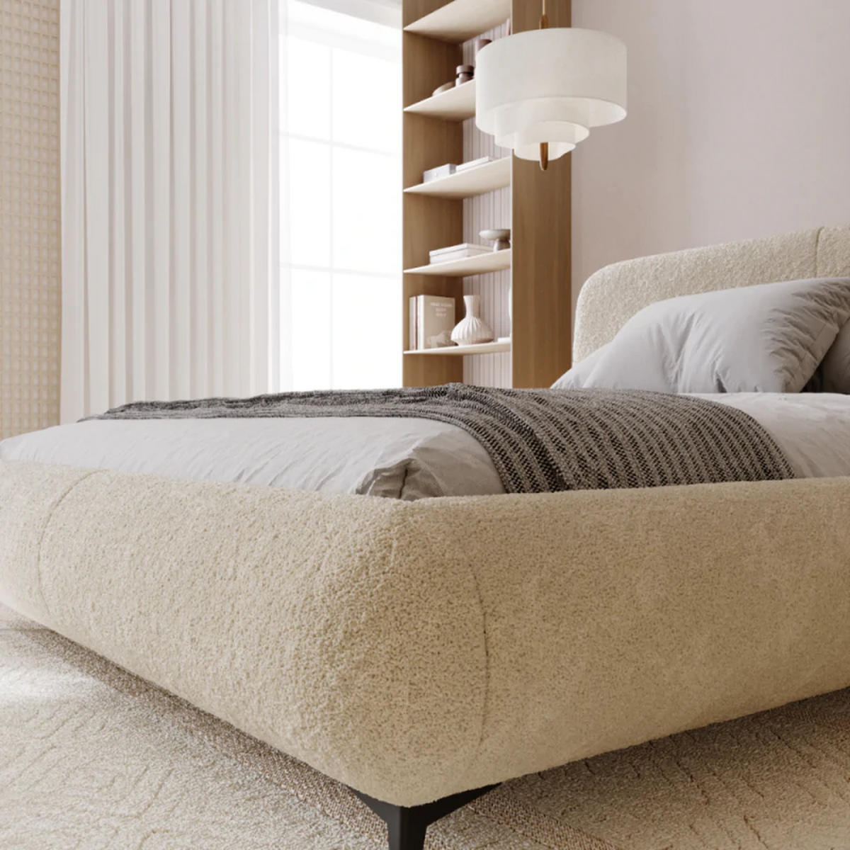 POLSTERBETT ELLE mit Kopfteil, 140 x 200 cm, Doppelbett mit Bettkasten und Lattenrost aus Holz, Bouclé-Stoff, Frabe: Beige - Beige, Holz/Kunststoff (140/200cm) - Sepro Meble
