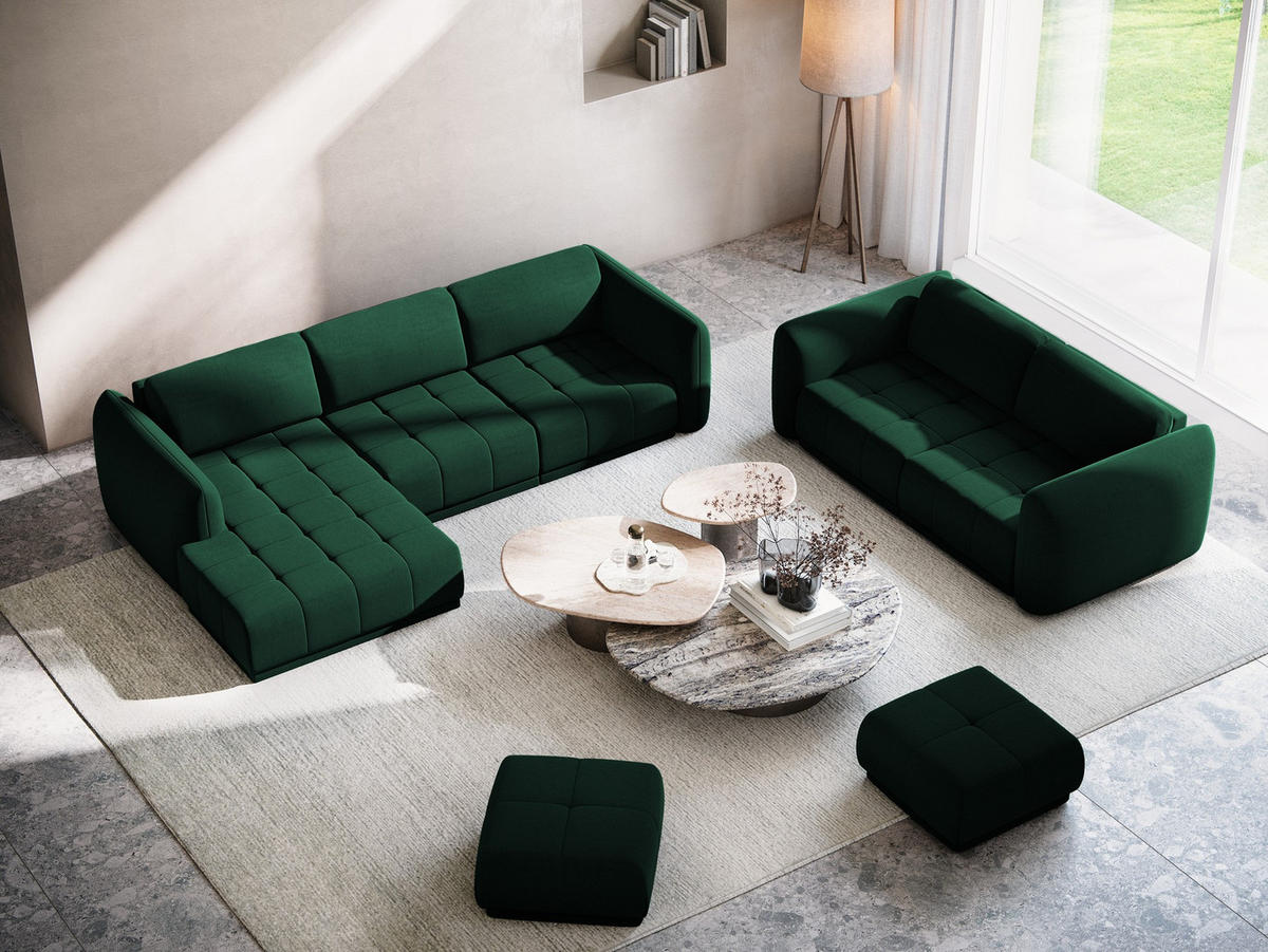 ECKSOFA Links Samt Stoff Grün - Dunkelgrün/Schwarz, Kunststoff/Textil (170/290cm) - Makamii