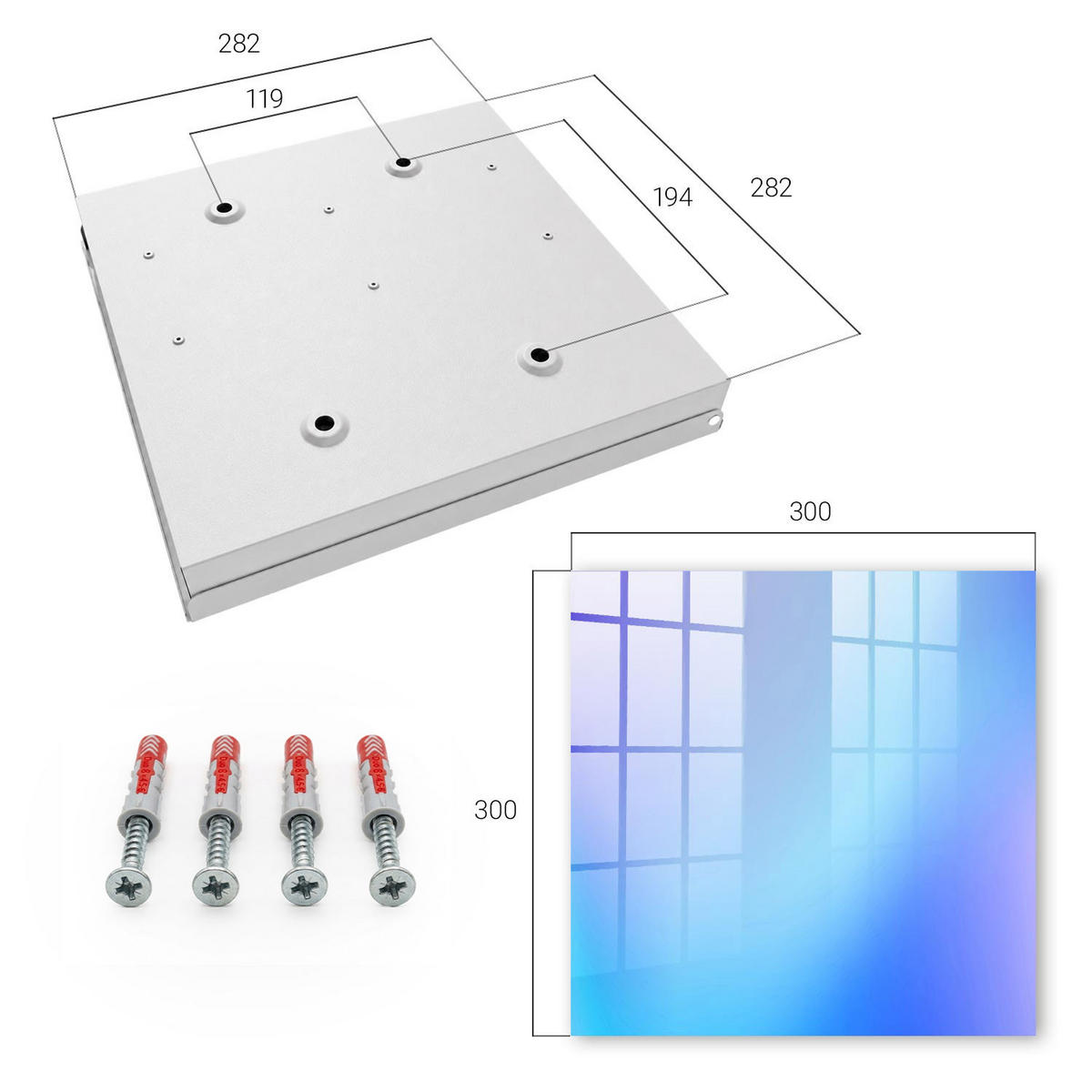 SCHLÜSSELBOX Weiß 30x30 cm – Türöffnung nach rechts - Ruhiger Gradient - Blau, Metall (30/30/5cm) - TULUP