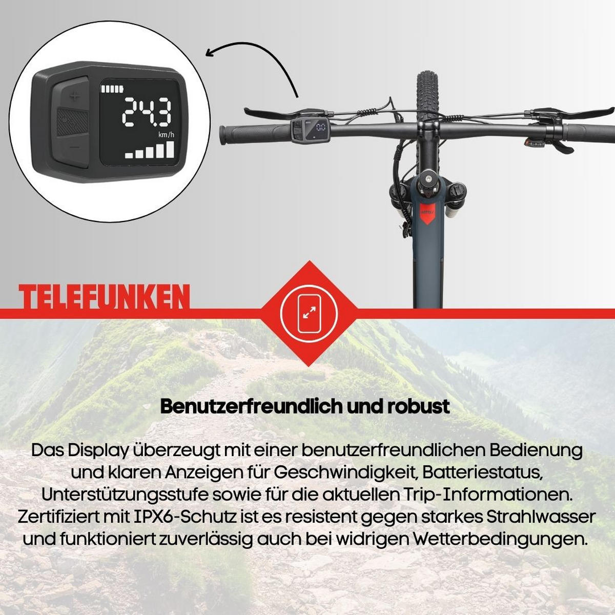 E-BIKE Mountainbike Aufsteiger M921 Für Damen u. Herren 468 Wh Heckmotor 7-Gang-Kettenschaltung 29 Zoll - Grau, Metall (114.6cm) - Telefunken