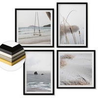 WANDBILDER 4er-Set - 50x50 cm & 40x60 cm Schwarzer Rahmen - Vegetation am Wasser im Sommer - Schwarz, Kunststoff (50/50cm) - ArtPrintCave
