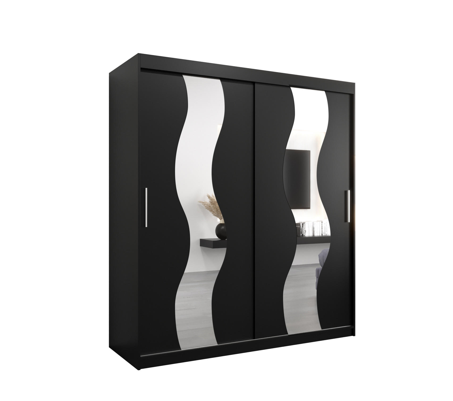 Möbel Kryspol Schwebetürenschrank Schwarz 180x200x62 cm