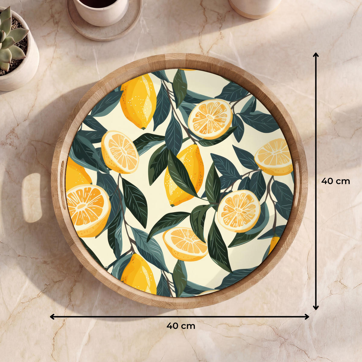 TABLETT - Zitronen - Früchte - Blätter - Gelb - Grün - Beige - 40x40 cm - Gelb, Holz (40/5/5cm) - OnlyWow
