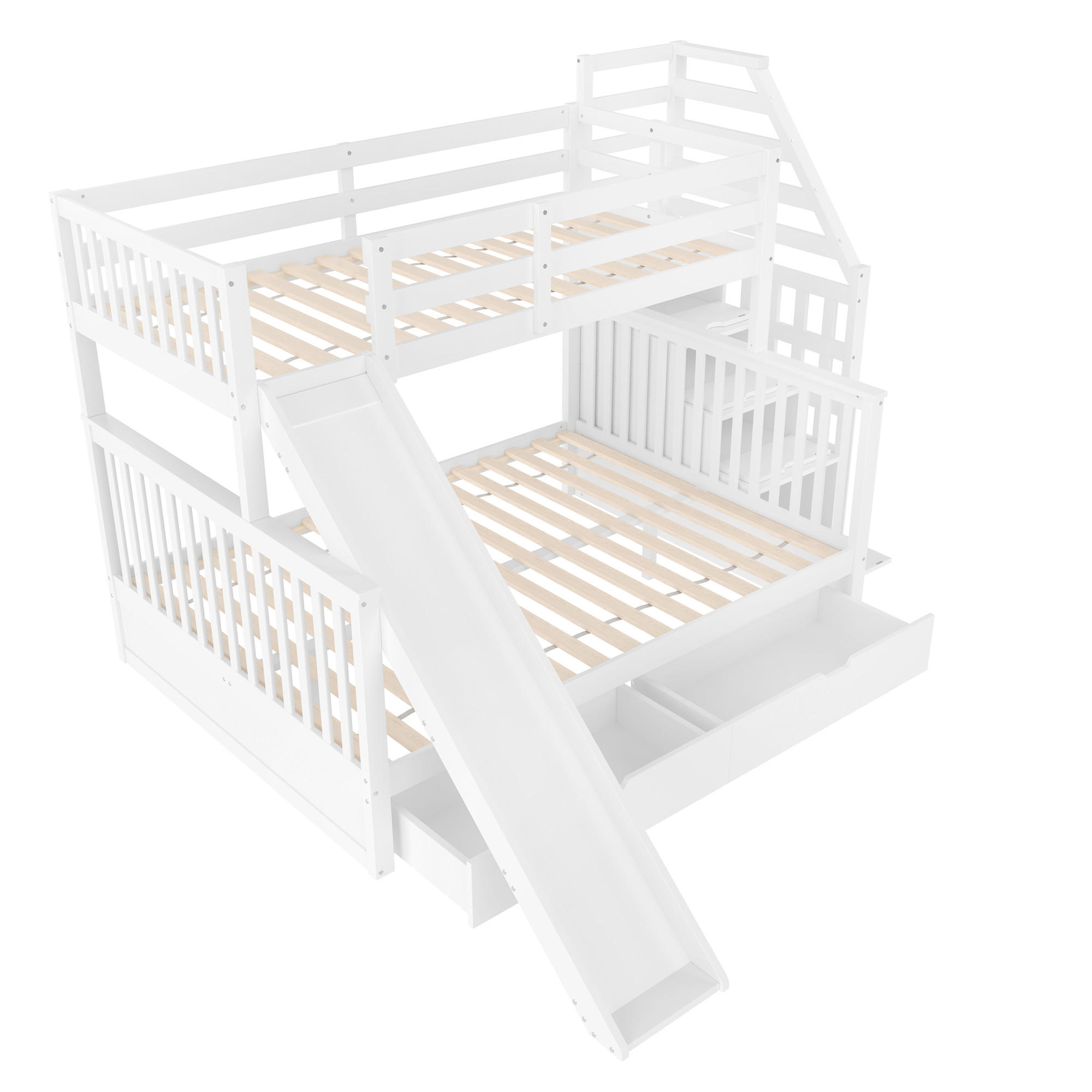 ETAGENBETT 90x200 über 140x200 mit Schubladen, Stauraum und Rutsche Weiß - Weiß, Holz (140/200cm) - ComfortXL