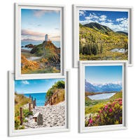 BILDER SET 4er Set - 50x50 cm & 40x60 cm Weißer Rahmen - Strand, Leuchtturm, Berge, Wiesen, Blumen - Weiß, Kunststoff (50/50cm) - TULUP