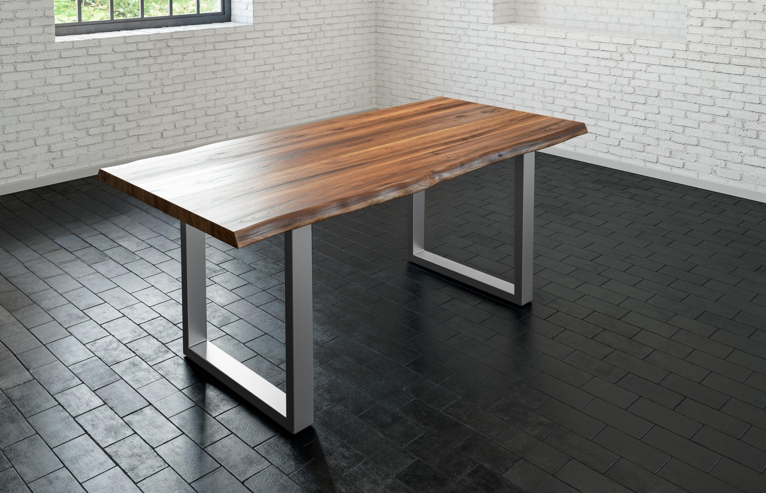 ESSTISCH LIAM - Silberfarben/Braun, Holz/Metall (85/160/74cm) - SAM