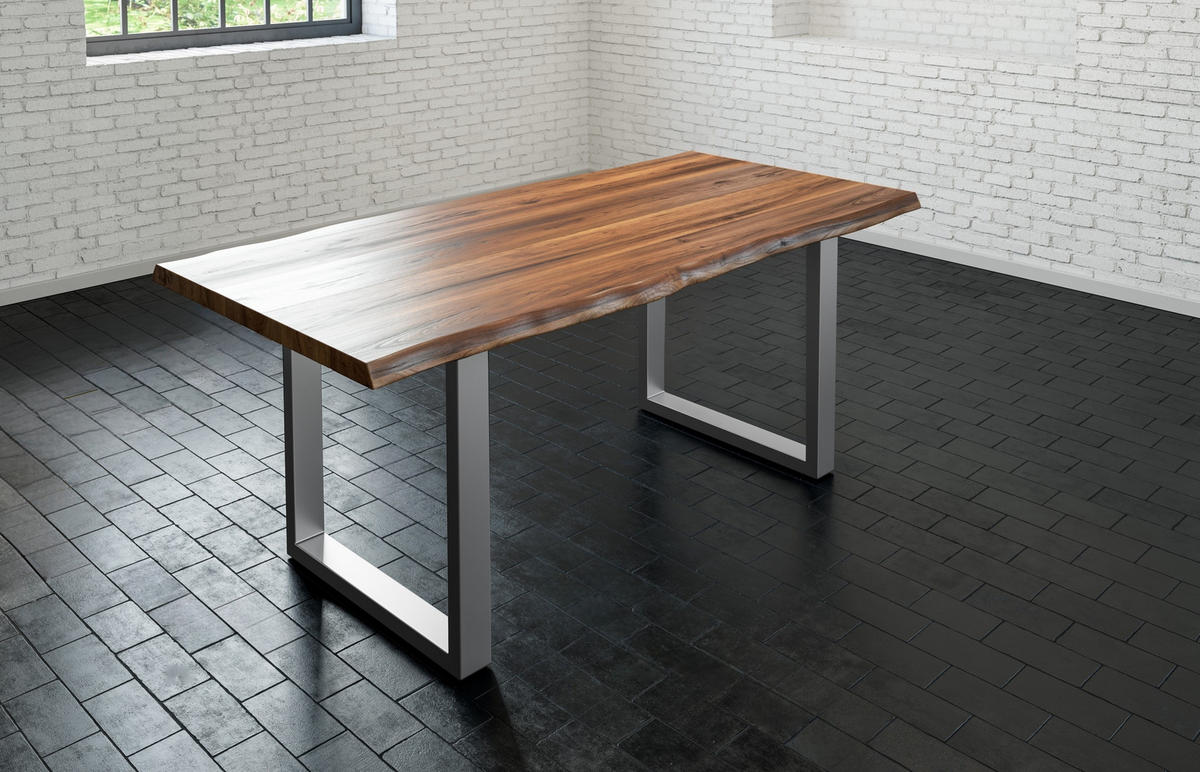 ESSTISCH LIAM - Silberfarben/Braun, Holz/Metall (80/140/74cm) - SAM