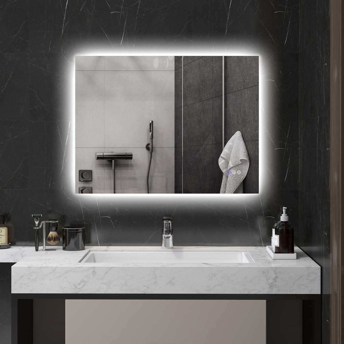 BADEZIMMERSPIEGEL Antibeschlag-Badezimmerspiegel mit einstellbarer Helligkeit und Farbe, 80 x 60 x 4 cm - Transparent, Glas (4/60/80cm) - Vallsero